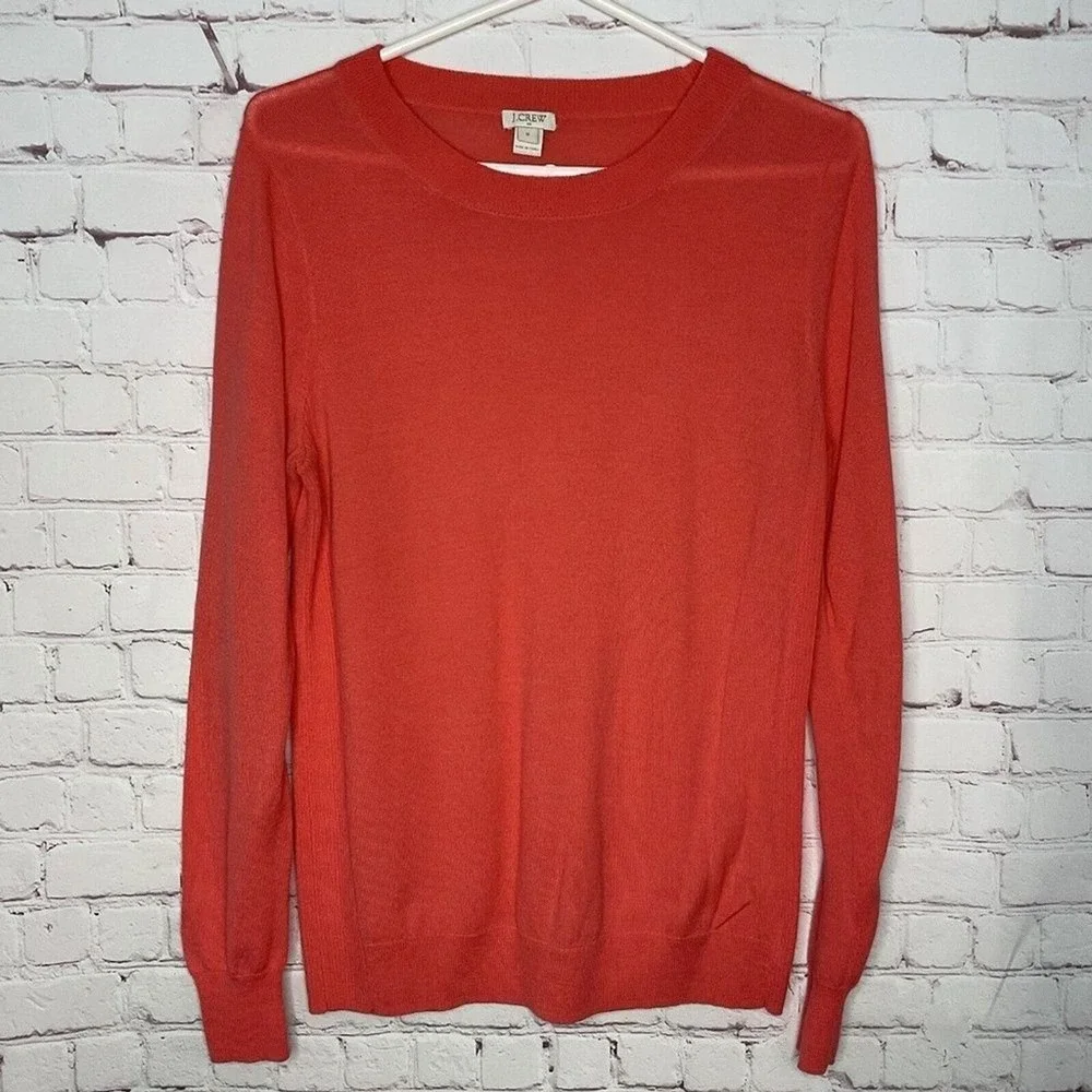 J. Crew Orange/Peach Long Sleeve CrewNeck Sweater Women M China‎ Wool/Acrylic